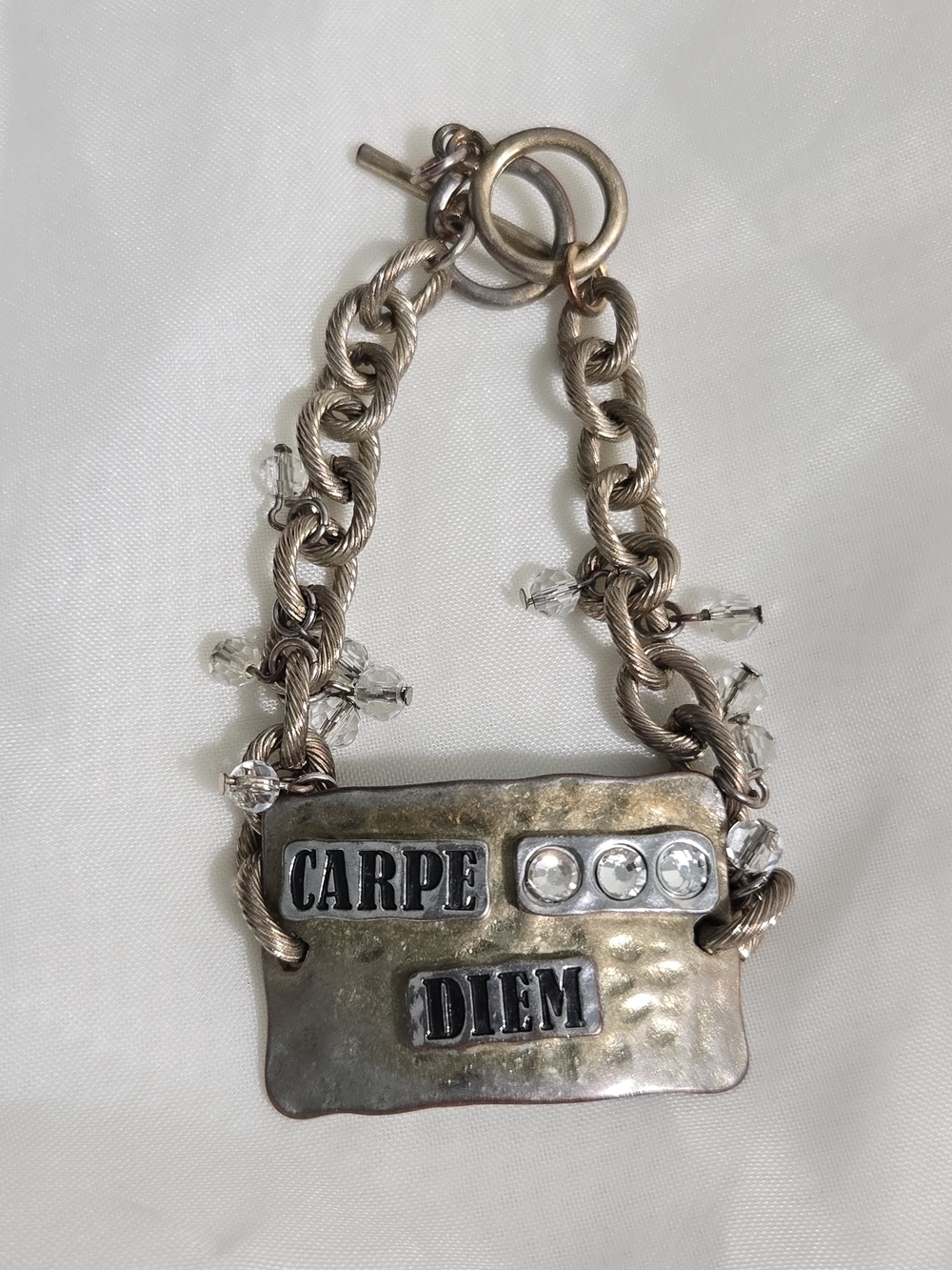 Artisan Mixed Metal "Carpe Diem" Toggle Bracelet